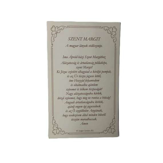 Szentkép imával - Szent Margit