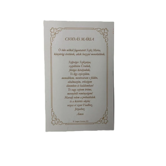 Szentkép imával - Csodás Mária