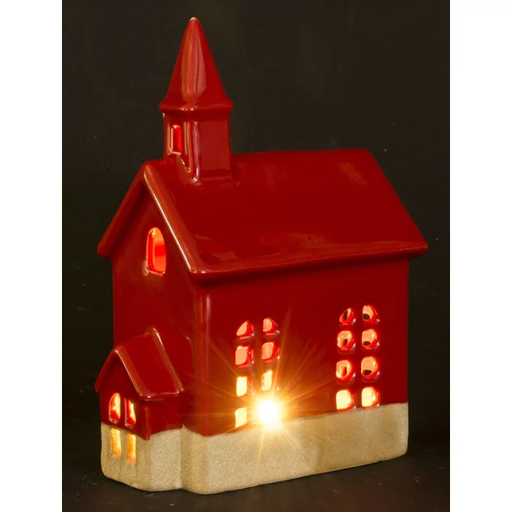 Templom piros világító 19x13x8cm 159342
