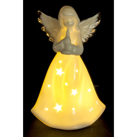 Angyal fehér arany dísz csillag világítós 15cm 159909
