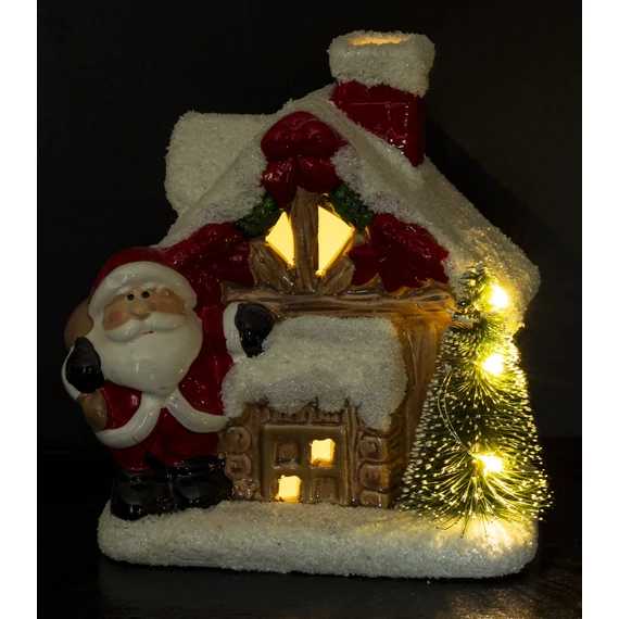 Téli házikó Télapóval világító 13cm 159968