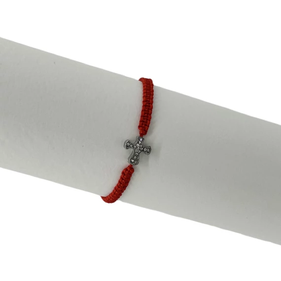 Karkötő makramé piros-fekete színben fém köves kereszttel