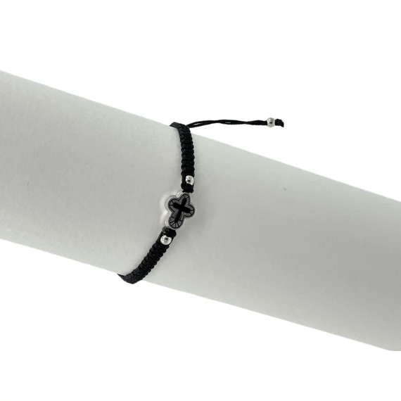 Karkötő fekete makramé bordó/fekete fém kereszttel