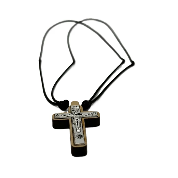 Nyaklánc fa-fém végkereszttel állítható méret