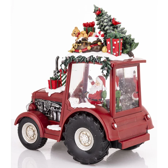 Mikulás karácsonyi traktorral